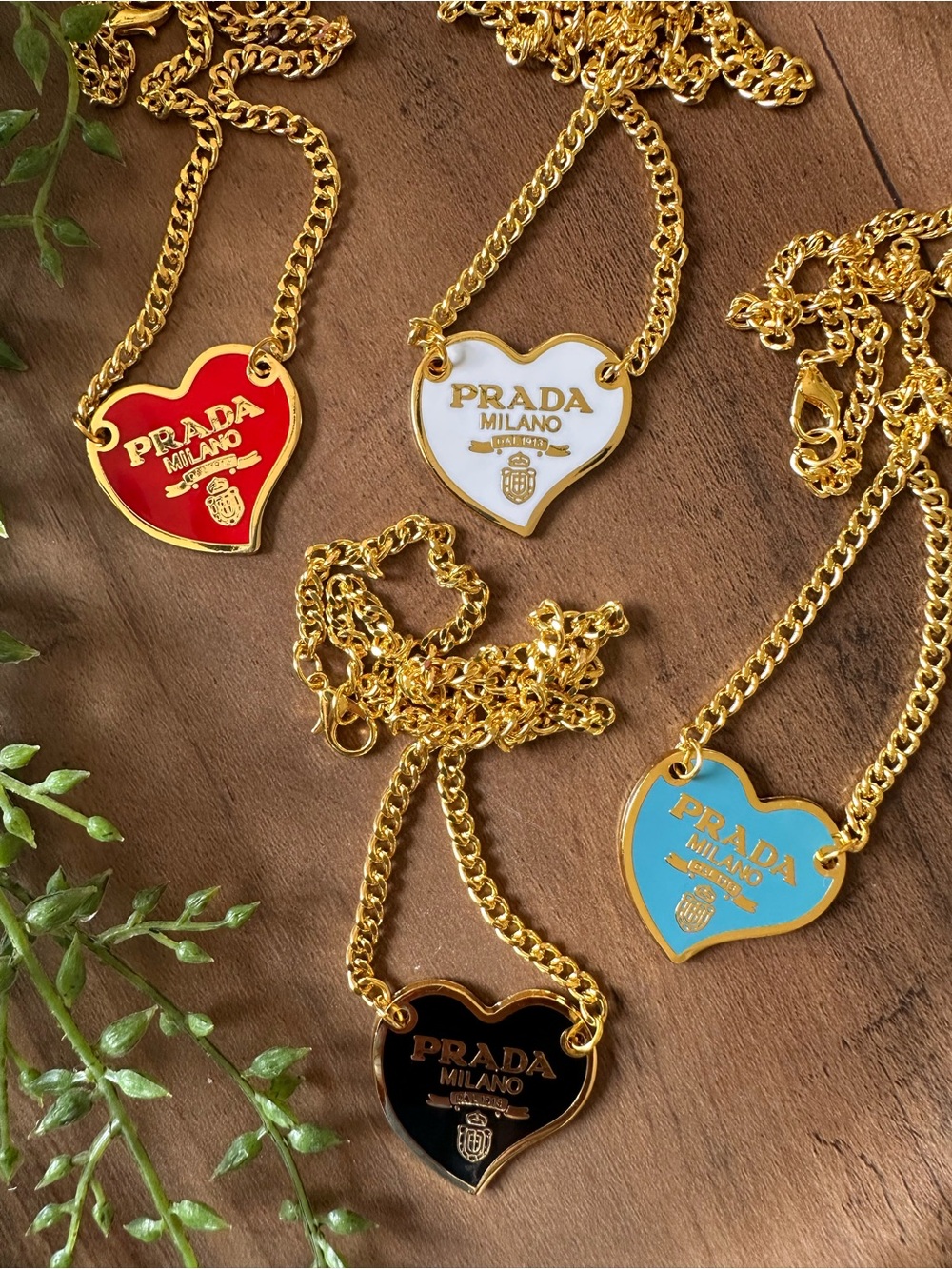 Gold Tone HEART Pendant Necklace 18" Pendant Cuban Chain-Red White Blue Black - Picture 3 of 5